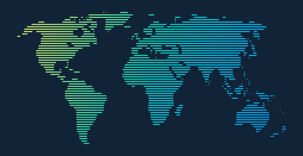 dünya haritası çizgileri gradyan - world map stock illustrations