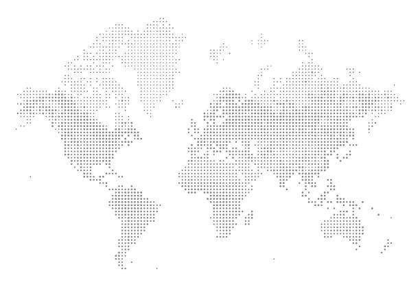 World Map of Dots A detailed world map illustration made up of dots. This file is an ideal design element for your project. It's easy to colour and customise if required and can be scaled to any size without loss of quality. country geographic area illustrations stock illustrations