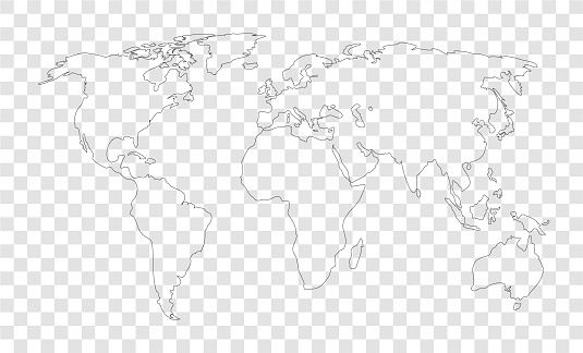 world map outline on transparent background - vector illustration