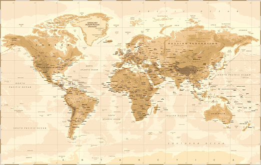 World Map Physical Vintage Vector