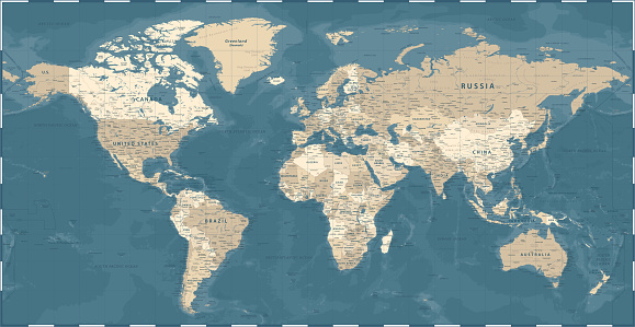World Map - Vintage Political - Vector Detailed Illustration