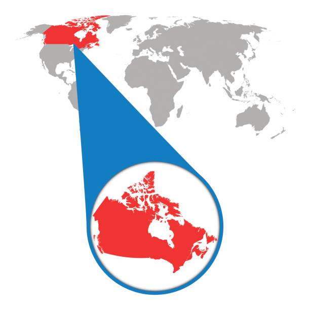 世界地図カナダのズームに。ルーペのマップします。フラット スタイルのベクトル図 - ズーム効果点のイラスト素材／クリップアート素材／マンガ素材／アイコン素材