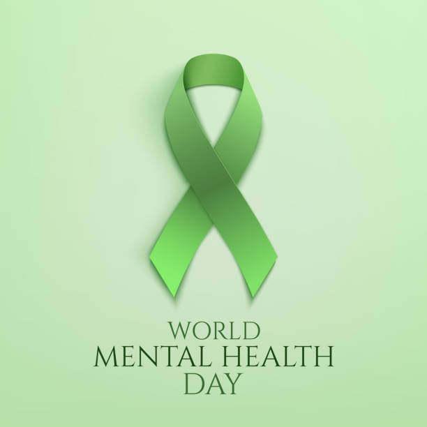 World mental health day background. World mental health day background. Green ribbon. Poster or brochure template. Vector illustration. mental health awareness stock illustrations