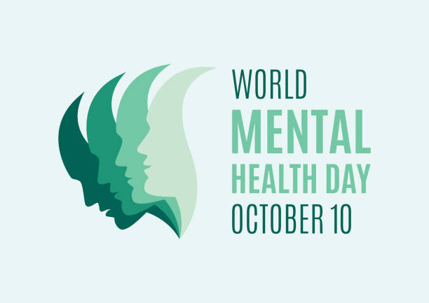 World Mental Health Day vector Poster with sad face icon vector Head of a man with mental illness vector. Man face with depression vector. People with depression icon. Sadness abstract vector. Mental Health Day Poster, October 10. Important day mental health awareness stock illustrations