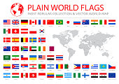 World Most Popular Flags with world map - Illustration