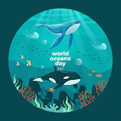World oceans day 8 June. Save our ocean. background vector illustration.