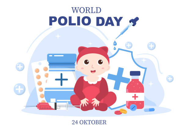 소아마비 바이러스에 의한 생명을 위협하는 질병에 10월 24일 의학에서 기념하는 세계 소아마비의 날 배경. 벡터 일러스트레이션 - polio stock illustrations