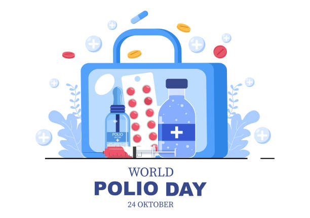 ilustraciones, imágenes clip art, dibujos animados e iconos de stock de antecedentes del día mundial de la poliomielitis que se celebra el 24 de octubre medicina para la enfermedad potencialmente mortal causada por el poliovirus. ilustración vectorial - polio