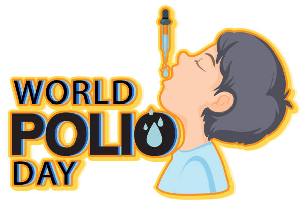 baner światowego dnia polio z chłopcem otrzymującym doustną szczepionkę przeciwko polio - polio stock illustrations