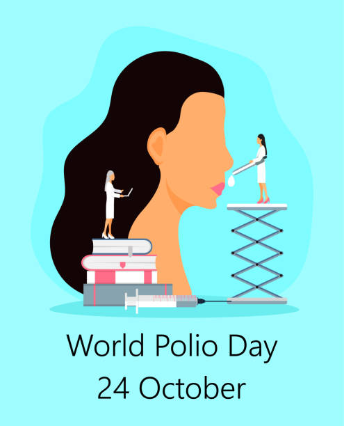 ilustraciones, imágenes clip art, dibujos animados e iconos de stock de vector del concepto del día mundial de la poliomielitis. el evento se celebra el 24 de octubre. médico da vacuna - polio