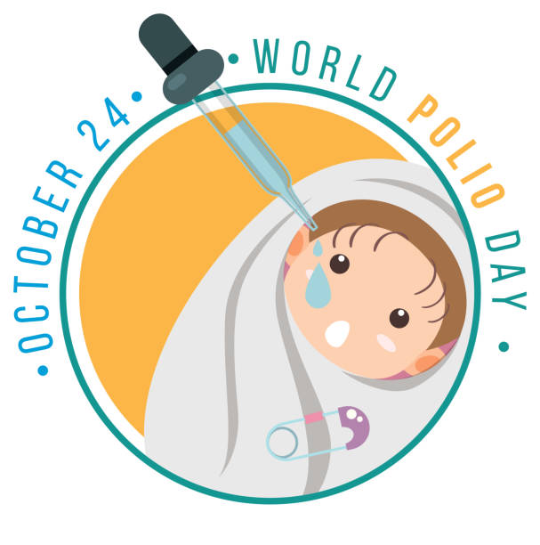 projekt plakatu światowego dnia polio z dzieckiem otrzymującym doustną szczepionkę przeciwko polio - polio stock illustrations