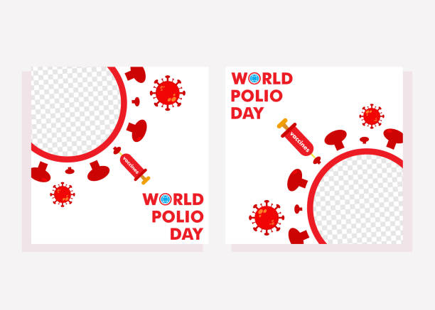 ilustraciones, imágenes clip art, dibujos animados e iconos de stock de plantilla de publicación en las redes sociales del día mundial de la poliomielitis. publicación en las redes sociales para el concepto de diseño de la campaña de lucha contra la poliomielitis - polio