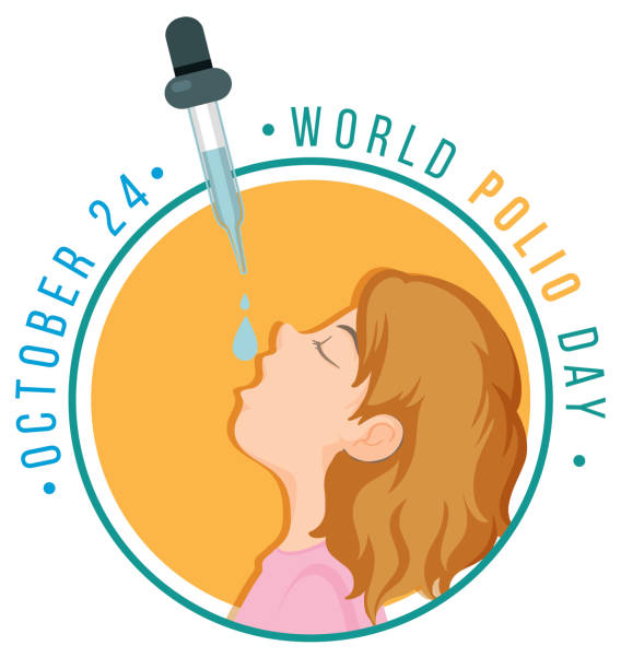 projekt typografii światowego dnia polio z kroplą szczepionki przeciwko polio - polio stock illustrations