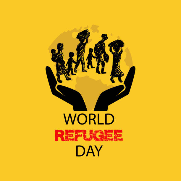 projekt plakatu światowego dnia uchodźcy - migrants stock illustrations