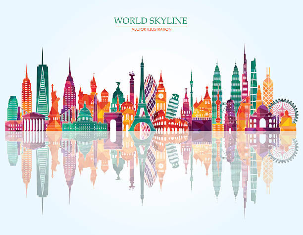 world skyline detailed illustration. vector illustration - 國家 地域 插圖 幅插畫檔、美工圖案、卡通及圖標