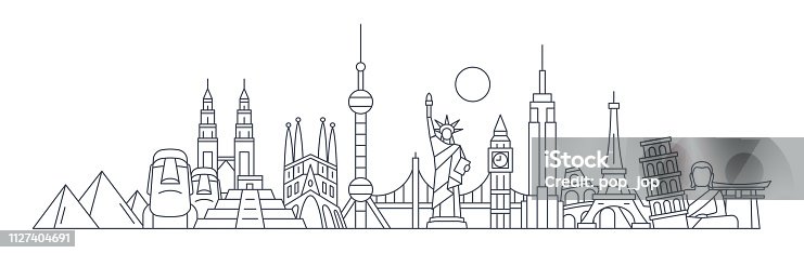 istock World Skyline - Famous Buildings and Monuments.. Travel Landmark Background. Vector Illustration 1127404691