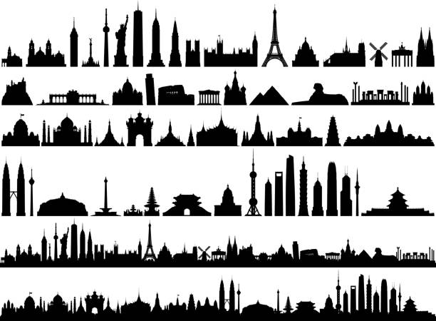 World Skyline (All Buildings Are Complete and Moveable) World skyline. All buildings are complete, moveable and highly detailed. international landmark stock illustrations