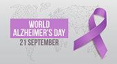 istock World World Alzheimer's Day concept. Banner template with purple ribbon and text.  Vector illustration. 1324807984