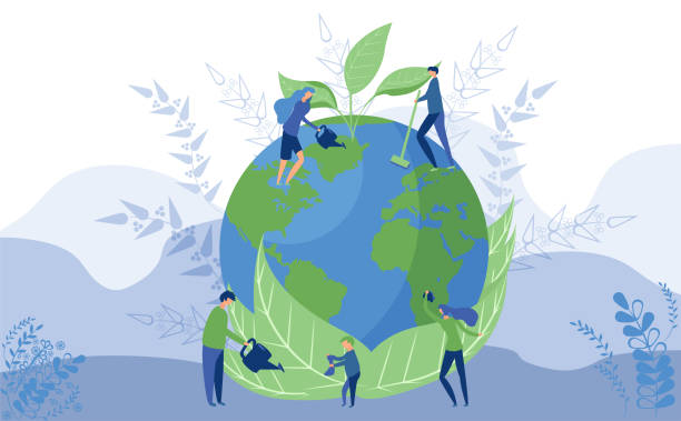 Worlds Environment Day concept Worlds Environment Day concept. Illustration of our planet and people which save and take care of its ecological and environmental state climate illustrations stock illustrations