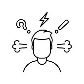 istock Worried, confused, stressed, angry man line icon. 1323176663