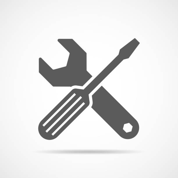 Wrench and screwdriver icon. Vector illustration Wrench and screwdriver icon in flat design. Vector illustration. Settings tools icon on light background wrench stock illustrations