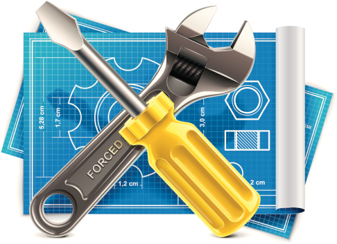Wrench and screwdriver on blueprint XXL icon