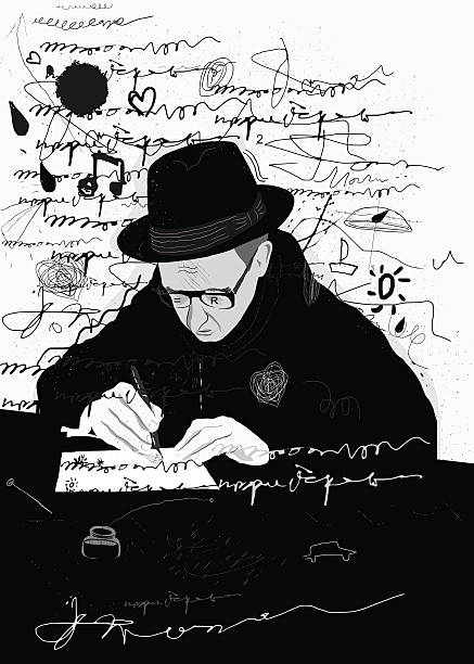 Writer Symbolic image of a man who writes a letter with pen and ink writing activity silhouettes stock illustrations