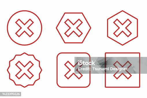 istock Wrong marks Icon Set, Cross marks, Rejected, Disapproved, No, False, Not Ok, Wrong Choices, Task Completion, Voting. - vector mark symbols in red. 1423395526