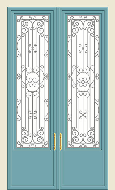 Wrought iron door Red door illustration in vector format. PDF file available. door designs stock illustrations