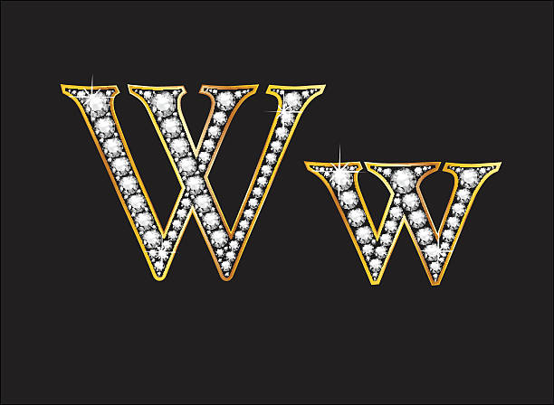 Ww Diamond Jeweled Font with Gold Channels vector art illustration