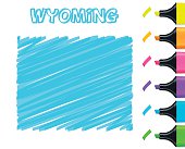 Map of Wyoming drawn with blue highlighter, isolated on a blank background. Easily change color : yellow, orange, pink, purple, blue, green.