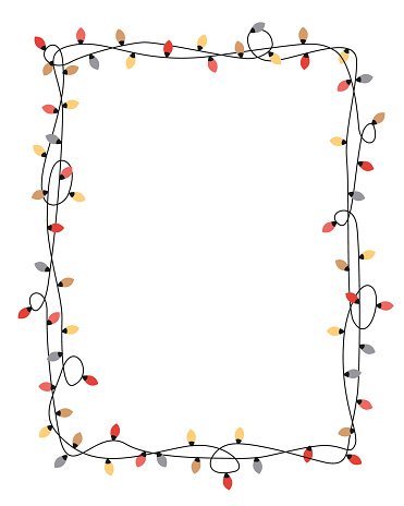 Xmas light bulbs frame, vertical rectangle shape. Simple but cute Christmas hand drawn frame. Vector illustration.