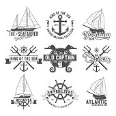 Set of vintage yacht club badges and logotypes. Vintage retro nautical  emblems and labels