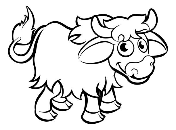 Yak Cartoon Character A yak animal cartoon character outline coloring illustration yack stock illustrations