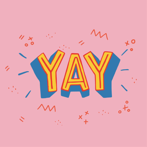 Yay hand lettering text Hand lettering Yay inscription. Positive bright word on pink background. Custom typography ideal for social media, blog, newsletter, apparel, t-shirt design, wall art and greeting card. exhilaration stock illustrations