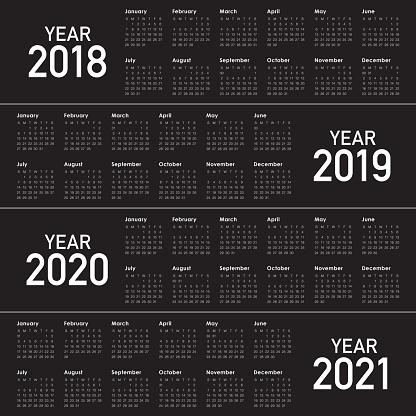 Year 2018 2019 2020 2021 Calendar Vector Stock Illustration - Download ...