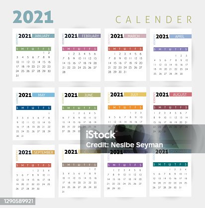 istock Year 2021  calendar vector design template, simple and clean design. stock illustration 1290589921