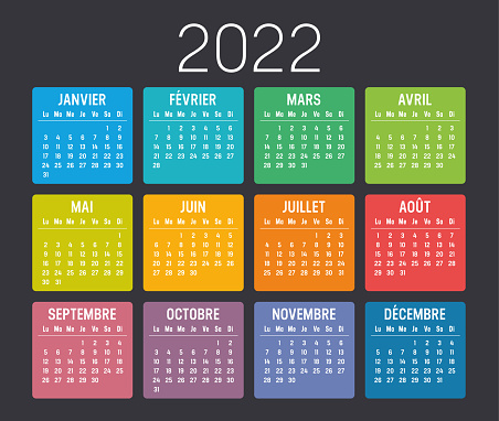 Year 2022 colorful French calendar
