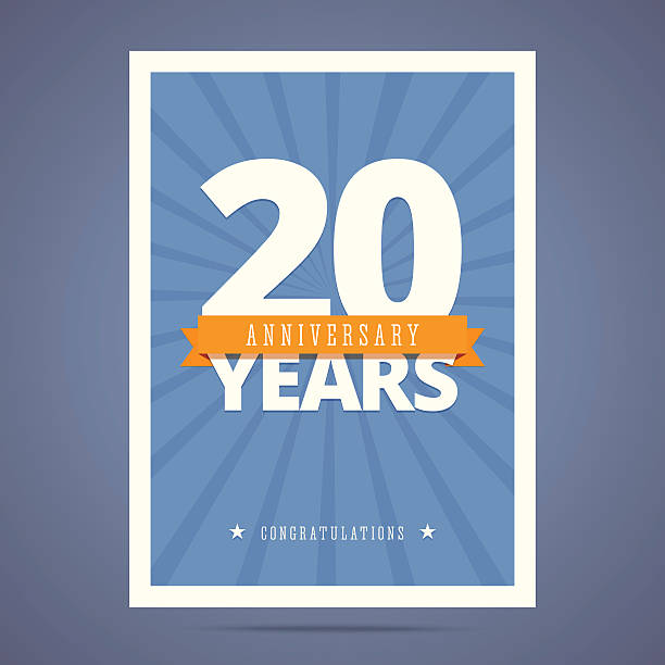 20 year anniversary card, poster template. 20 year anniversary card, poster template. Vector illustration in flat, retro style. 20 24 years stock illustrations