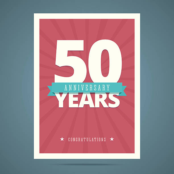 50 year anniversary card 50 year anniversary card, poster template. Vector illustration in flat, retro style. 50 54 years stock illustrations