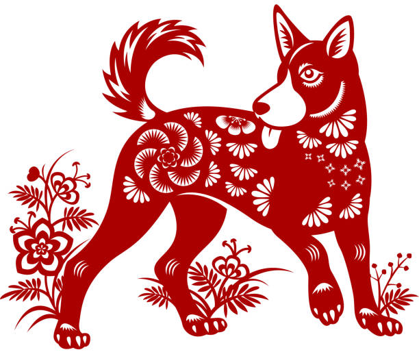 stockillustraties, clipart, cartoons en iconen met jaar van de hond-papercut - jaar van de hond