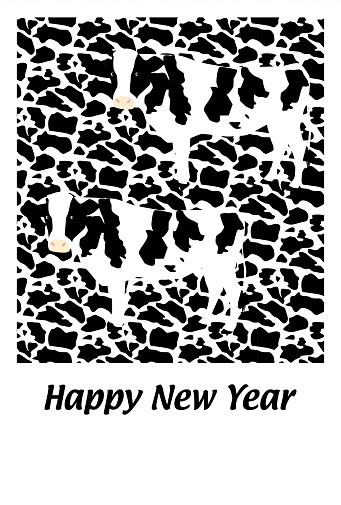 2021 Year of the Ox Card - World Map with a dairy cow on a background of Holstein