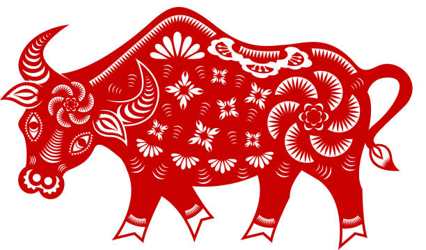 Year of The Ox Paper-cut Art Chinese style paper cut for year of the ox 2009 stock illustrations