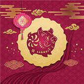 Pig paper-cut, year of the pig,Happy New Year 2019, Chinese New Year, Lunar New Year