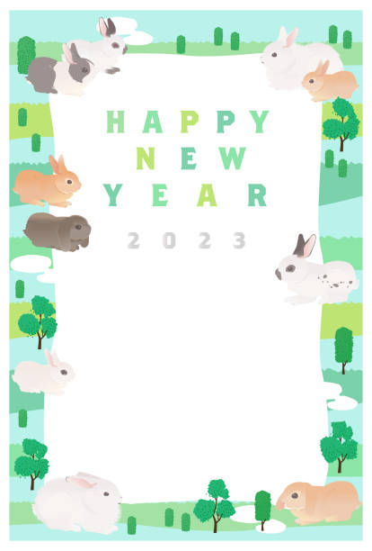 bildbanksillustrationer, clip art samt tecknat material och ikoner med 2023 year of the rabbit. new year greeting. rabbits in the world. vector illustration. - dwarf rabbit
