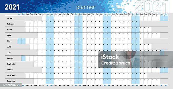 istock Yearly wall planner for the 2021 year in blue colors. Vector illustration .eps10 1287098729