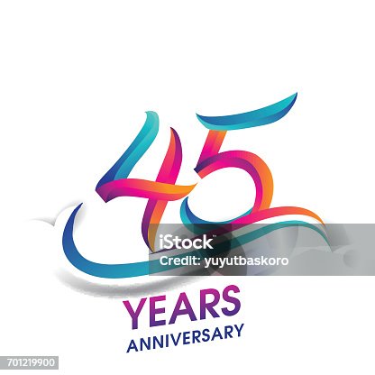 istock 45 years anniversary celebration logotype blue and red colored. 701219900