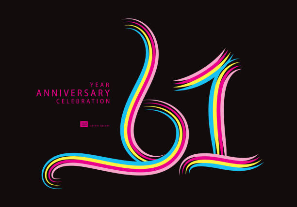 61 years anniversary celebration logotype colorful line vector, 61th birthday logo, 61 number, banner template, vector design template elements for invitation card and poster. - cannes 幅插畫檔、美工圖案、卡通及圖標