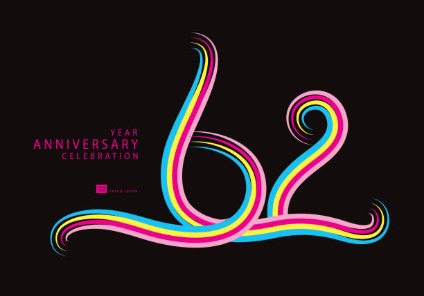 62 years anniversary celebration logotype colorful line vector, 62th birthday logo, 62 number, banner template, vector design template elements for invitation card and poster. - cannes 幅插畫檔、美工圖案、卡通及圖標