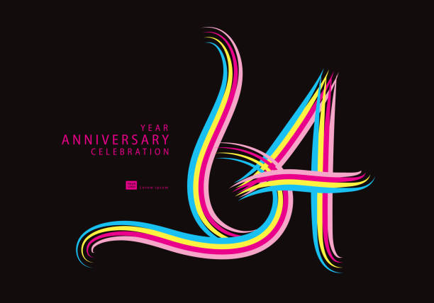 64 years anniversary celebration logotype colorful line vector, 64th birthday logo, 64 number, banner template, vector design template elements for invitation card and poster. - cannes 幅插畫檔、美工圖案、卡通及圖標